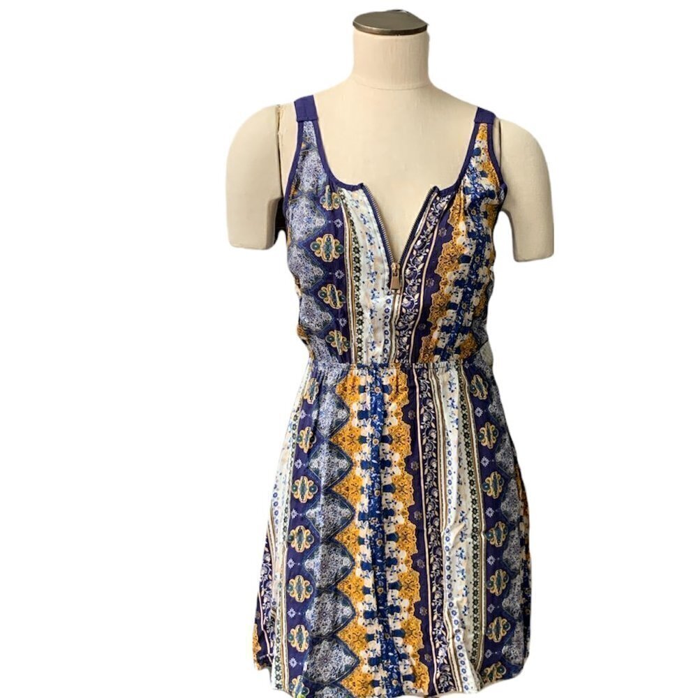 J for Justify Sleeveless Dress Sz S Blue Gold‎ White #187F - Picture 2 of 9